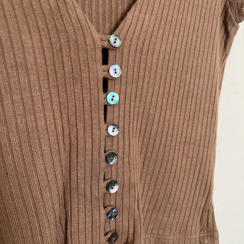 Reformation Brown Ribbed Button-Up Top - Picture 2 of 4